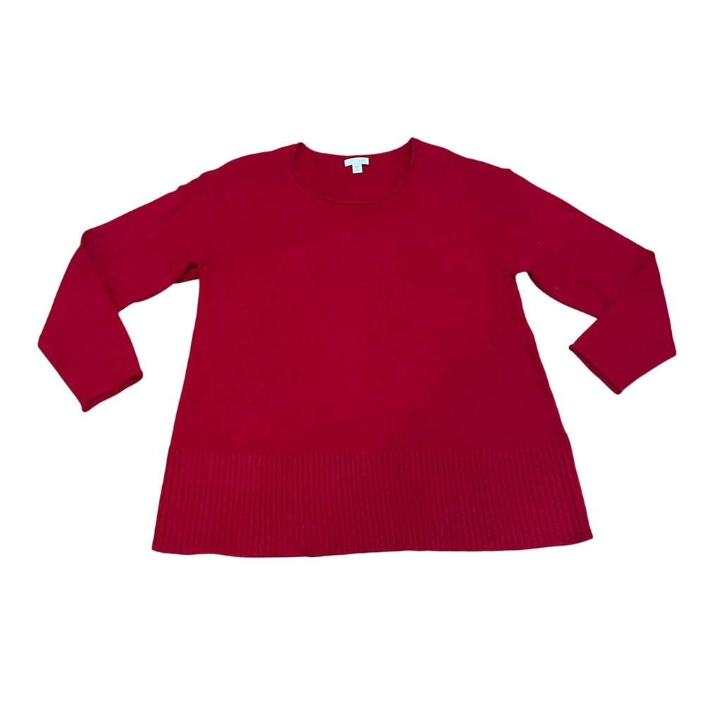 J. Jill Women's Large Petite Red Merino Wool Blend Crewneck Ribbed Hem Sweater